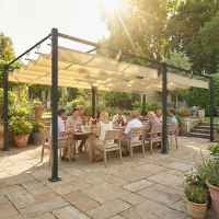 Outsunny Pergola de Jardin Tonnelle de Terrasse Toit Rétractable Structure Métallique Ultra-Stable UV50+ 570x295x221cm Beige(m-14)