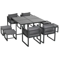 Outsunny 8 Seater Garden Dining Cube Set - Aluminium Outdoor Furniture Set Including Dining Table, 4 Chairs, and 4 Footstools with Cushions, Grey(m-14)