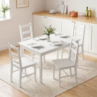 HOMCOM 5-delige Eethoek voor 4 Personen, Rechthoekige Eettafel en Stoelen van Massief Hout, Compact, Wit(m-8)