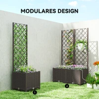 Outsunny Set van 2 Spalier met bloembak Bloembak met drainagegat Timer bewateringssysteem 80 x 40 x 136 cm Bruin(m-7)