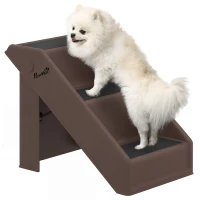 PawHut Hundetreppe 3 Stufen 36,5 cm Hoch Haustiertreppe für Kleine Hunde klappbar für Bett, Sofa, Couch Auto Braun(m-12)