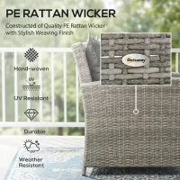 Outsunny 6-Piece Wicker Rattan Garden Set, Aluminium Patio Wicker Dining Sets with Glass Top Table & Soft Cushion, Light Grey(m-4)