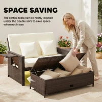Outsunny Rattan Sun Lounger 2 Seater Day Bed with Cushions, Brown(m-8)