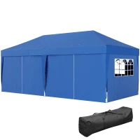 Outsunny Tenda de jardim exterior tenda dobrável 3 x 6 m com 6 paredes laterais, saco de transporte incluído, azul(m-7)