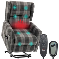 HOMCOM Power Lift Recliner Chair with Vibration Massage, Heat, Checked Lift Chair with Remote, Side Pockets, Grey(m-13)