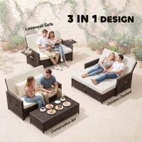 Outsunny Rattan Sun Lounger 2 Seater Day Bed with Cushions, Brown(m-5)