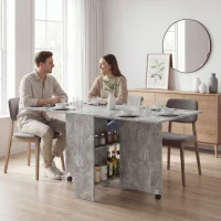 HOMCOM Table pliante de cuisine salle à manger amovible sur roulettes 75L x 140l x 74H cm 2 étagères intégrées en bois(m-11)