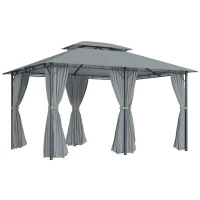 Outsunny Tonnelle barnum pavillon de jardin style colonial double toit toiles latérales amovibles 3L x 4l x 2,8H m gris(m-19)