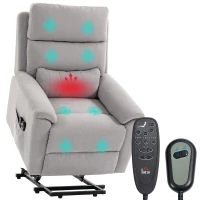 HOMCOM Power lift recliner chair with Massage and Heat, Terry Cloth Electric Lift Chair with Spring Cushion, Light Grey(m-14)