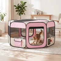 PawHut Parque Plegable para Perros y Gatos Corralito Portátil para Animales Pequeños Impermeable de Tela Oxford Ø90x41 cm Rosa(m-10)