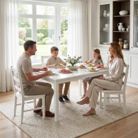 HOMCOM 5-delige Eethoek voor 4 Personen, Rechthoekige Eettafel en Stoelen van Massief Hout, Compact, Wit(m-9)