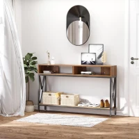 HOMCOM Mesa Consola de Entrada Industrial Multi-armazenamento 120 x 23,5 x 75 cm Madeira Nogueira(m-2)