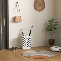 HOMCOM Paragüero de Acero Galvanizado Soporte de Paraguas Estrecho con Bandeja de Goteo Extraíble 4 Ganchos 28x14x41 cm Blanco(m-6)