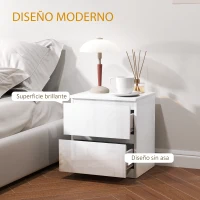 HOMCOM Mesilla de Noche con 2 Cajones Mesa de Noche para Dormitorio Salón 40x34x45 cm Blanco Brillo(m-4)