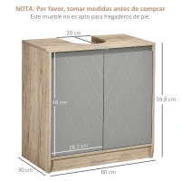 HOMCOM Mueble para Debajo del Lavabo Armario de Baño de Suelo con Puerta Doble y Estante Ajustable 60x30x59,8 cm Roble y Gris(m-3)