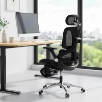 HOMCOM Ergonomischer Bürostuhl mit 4D-Armlehnen, verstellbarer Kopfstütze und Sitztiefe, Netz, Schwarz(m-2)