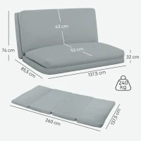 HOMCOM Sofá preguiçoso poltrona-cama conversível dobrável em 4 partes, capacidade 240 kg, 137,5 x 85,5 x 74 cm, cinza claro(m-3)