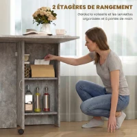 HOMCOM Table pliante de cuisine salle à manger amovible sur roulettes 75L x 140l x 74H cm 2 étagères intégrées en bois(m-5)