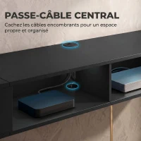 HOMCOM Meuble TV suspendu 180 cm avec éclairage LED RGB, meuble télé avec étagères ouvertes, 177,8 x 30 x 18 cm, noir(m-7)