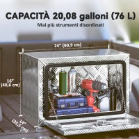 HOMCOM Cassetta degli Attrezzi da 76L in Alluminio con Serratura, 2 Chiavi e Maniglia Laterale, 60.9x35.5x40.6 cm, Argento(m-6)