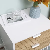 HOMCOM Mesita de Noche con 2 Cajones con Patas de Acero Mesilla Auxiliar para Salón Dormitorio 45x39x48cm Blanco y Roble(m-7)
