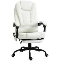 Vinsetto Scaun de birou de masaj, scaun de birou, scaun ergonomic cu înălțime reglabilă, spătar inclinabil și telecomandă cu fir, suport pentru picioare retractabil și pivotant la 360°, alb(m-1)