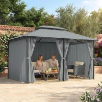 Outsunny Tonnelle barnum pavillon de jardin style colonial double toit toiles latérales amovibles 3L x 4l x 2,8H m gris(m-9)