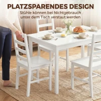 HOMCOM 5-delige Eethoek voor 4 Personen, Rechthoekige Eettafel en Stoelen van Massief Hout, Compact, Wit(m-7)