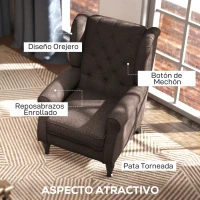 HOMCOM Sillón de Salón con Reposacabezas y Patas de Madera Butaca Carga 160 kg para Dormitorio Oficina Sala de Estar Marrón(m-4)