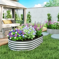 Outsunny Conjunto de 2 jardineiras elevadas em aço galvanizado kit de camas de jardim borda de borracha 152 x 91 x 30 cm prata(m-6)