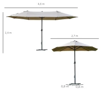 Outsunny Guarda-sol de jardim XXL com base em cruz guarda-sol grande tamanho 4,6L x 2,7l x 2,4H cm abertura fecho manivela aço poliéster alta densidade café(m-3)