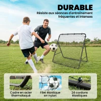 SPORTNOW Filet de Rebond Pliable Réglable à 5 Angles avec 24 Cordes Élastiques Filet pour Football, Acier, 120x73x112cm, Noir(m-5)