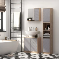 HOMCOM Mueble para Debajo del Lavabo Armario de Baño de Suelo con Puerta Doble y Estante Ajustable 60x30x59,8 cm Roble y Gris(m-2)