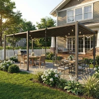 Outsunny Pergola Tonnelle de Jardin avec Toit à Lames Orientables 0-90° Grande Capacité 11 Personnes UV50+ 572x298x220cm Gris(m-2)