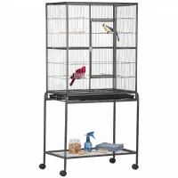 PawHut Cage à Oiseaux Portable avec 4 Mangeoires et 4 Perchoirs Pratique 77 x 47 x 163 cm Noir et Gris(m-1)