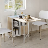 HOMCOM Mesa Plegable de Comedor, Mesa de Cocina Plegable, con Alas Abatibles, 4 Compartimentos, 3 Formas, Hasta 4 Personas, para Salón, Espacio Pequeño, 169x60x75 cm, Roble y Blanco(m-9)