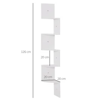 HOMCOM Estante de Canto de Parede em Forma de Zigzag 20L x 20l x 126H cm 5 Níveis Madeira Branca(m-3)