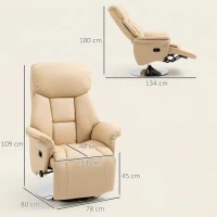 HOMCOM Relaxsessel, Liegefunktion, Lederoptik, Fußstütze, bis 150 kg, 78 x 80 x 109 cm, Beige(m-3)