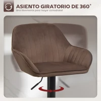 HOMCOM Juego de 2 Taburetes de Bar Giratorios Altura Ajustable 62-83 cm Tapizada en Terciopelo Respaldo y Reposapiés Marrón(m-5)