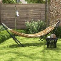 Outsunny Suporte com rede dobrável em aço, 2 em 1 para rede ou cadeira suspensa, bolsa de transporte inclusa 263x89x100cm kaki(m-2)
