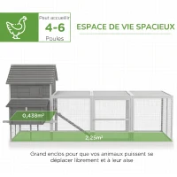 PawHut Grand poulailler en bois 2 nichoirs porte verrouillable rampe d'accès et plateau coulissant 310,5 x 149,5 x 149 cm gris(m-4)