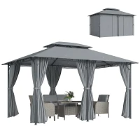 Outsunny Tonnelle barnum pavillon de jardin style colonial double toit toiles latérales amovibles 3L x 4l x 2,8H m gris(m-1)