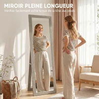 HOMCOM Miroir sur pied mural ou à poser rectangulaire avec cadre en bois pour salon chambre à coucher 37 x 155 cm gris(m-4)