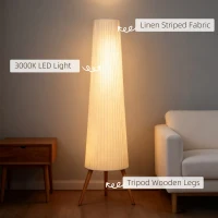 HOMCOM Dimmable Tripod Floor Lamp with Foot Switch, Nordic Standing Lamp with Fabric Shade, 153cm, White, White and Natural(m-5)