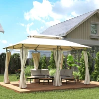 Outsunny Gartenpavillon Doppeldach, 6 Seitenteile, Wasserabweisend, Für Garten Terrasse, 4x3 m, Cremeweiß(m-2)
