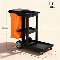 HOMCOM Carro de Limpieza con 3 Compartimentos con Bolsa de Basura y Tapa Ruedas para Uso Comercial Negro(m-3)