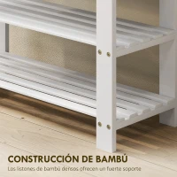 HOMCOM Banco Zapatero de Bambú con Asiento y 2 Estantes para 6 Pares para Entrada Salón Dormitorio 70x28x45 cm Blanco(m-7)