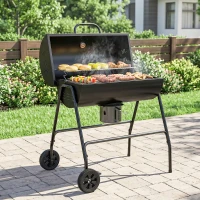 Outsunny Barbecue au charbon de bois BBQ avec couvercle, grille et thermomètre, avec roues, poignée, 95 x 71,5 x 102 cm, noir(m-8)