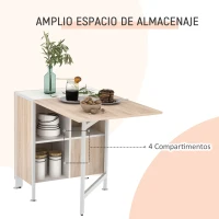 HOMCOM Mesa Plegable de Comedor, Mesa de Cocina Plegable, con Alas Abatibles, 4 Compartimentos, 3 Formas, Hasta 4 Personas, para Salón, Espacio Pequeño, 169x60x75 cm, Roble y Blanco(m-6)
