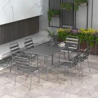 Outsunny Conjunto de jardim sala de jantar 7 peças com 1 mesa e 6 cadeiras empilháveis em aço cinzento escuro(m-2)